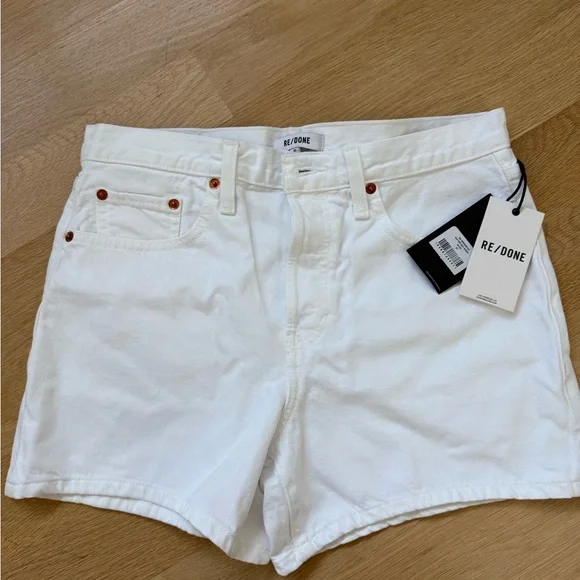 Re/Done White Mid Rise Boy Short